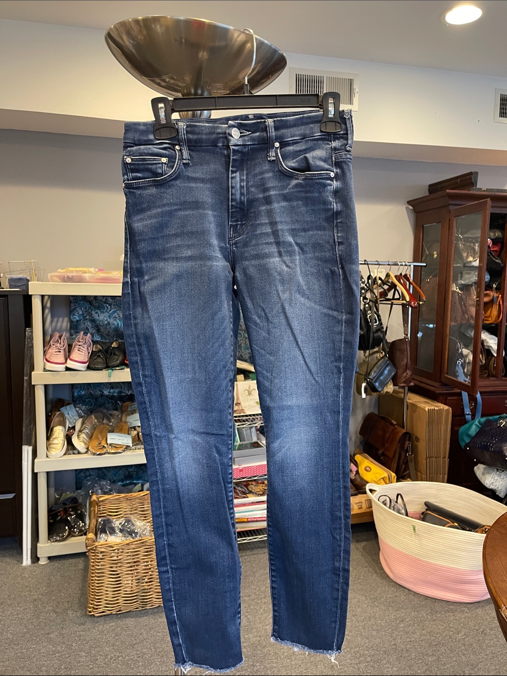 Mother Looker Ankle Fray Jeans Low Rise Tongue In Chic Wash Size 26